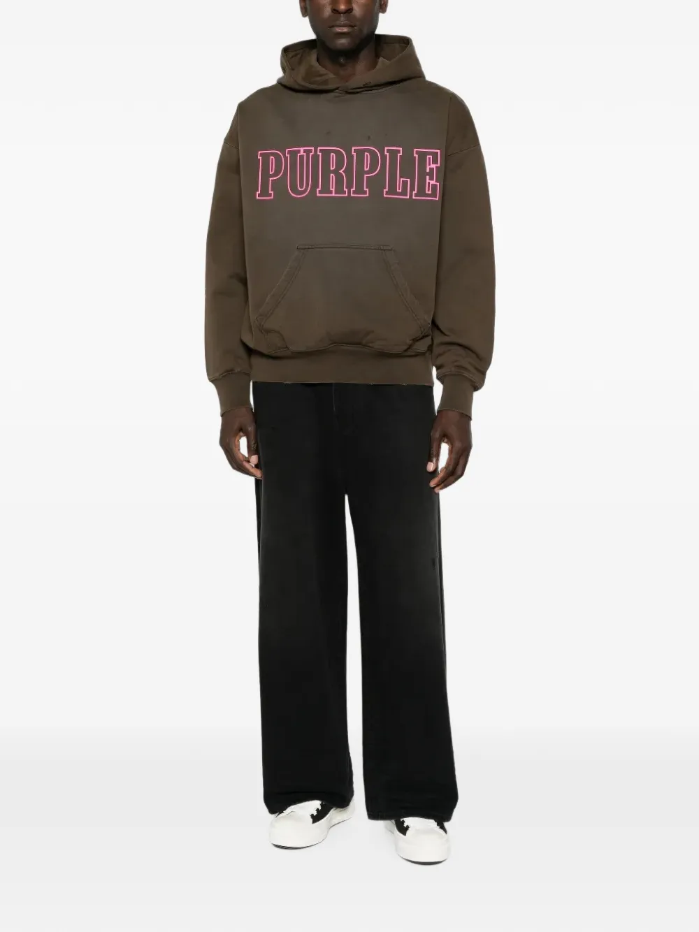 Purple Brand logo-print distressed hoodie Groen
