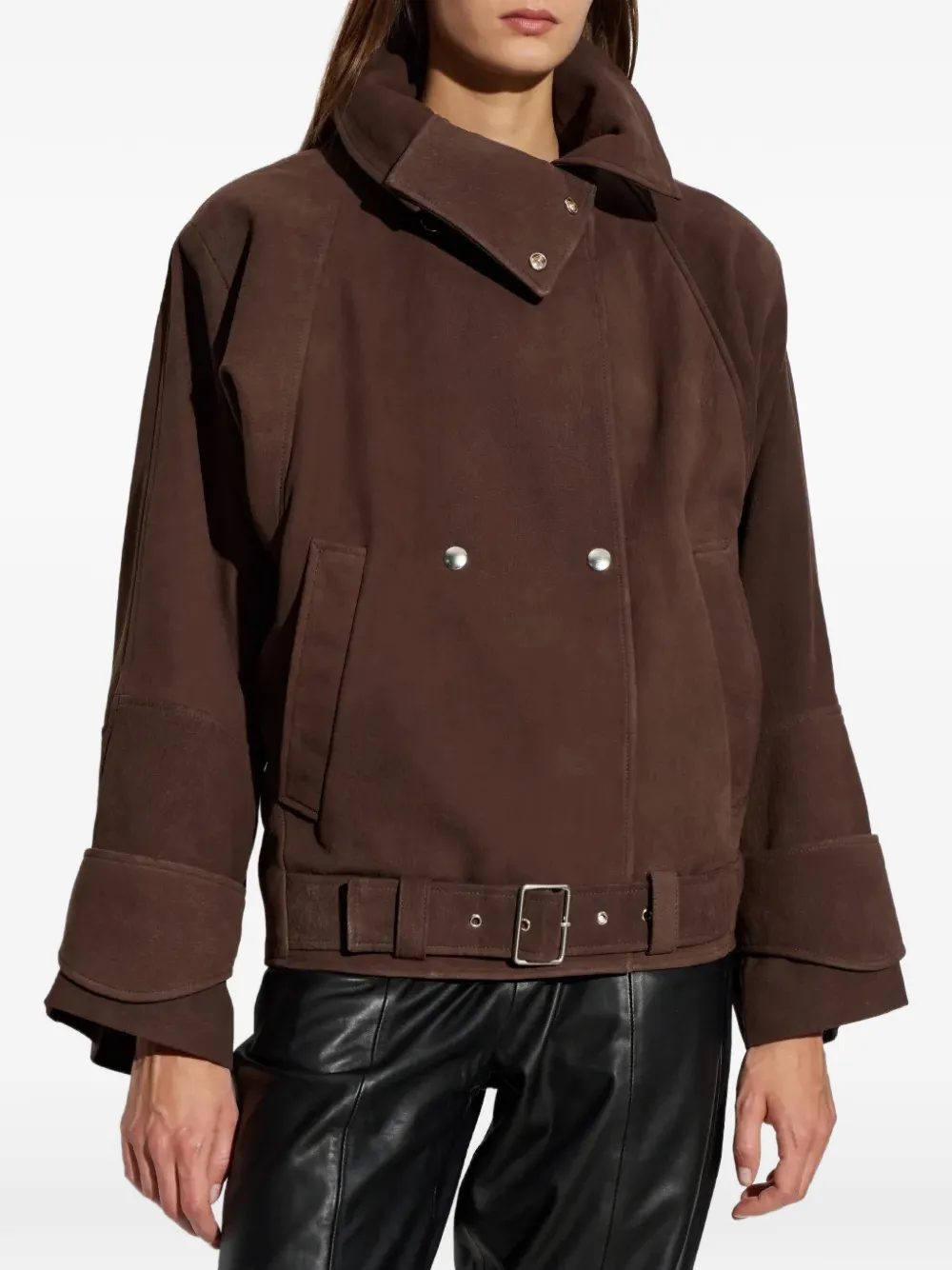 IRO Melior leren jack met ceintuur Bruin