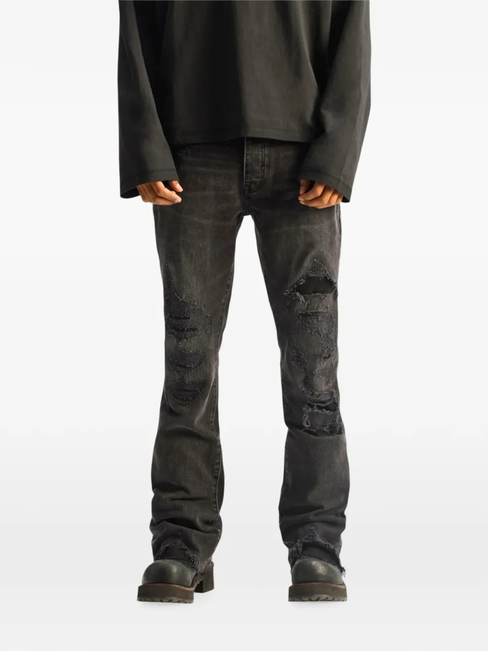 Purple Brand Vintage Heavy Destroy gerafelde bootcut jeans Zwart