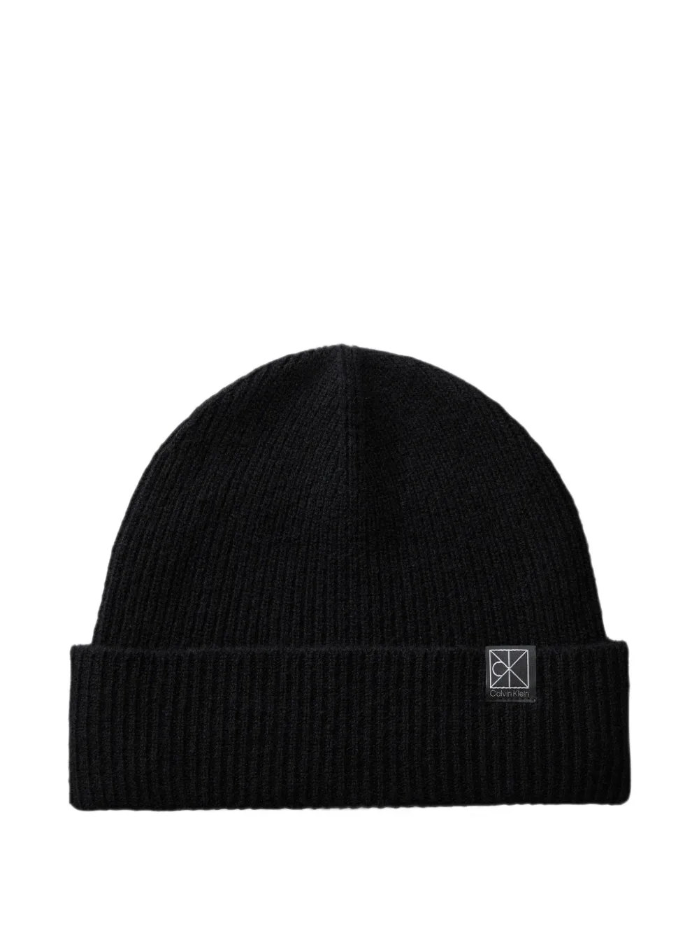 Calvin Klein ribbed-knit logo-patch beanie hat · One Size