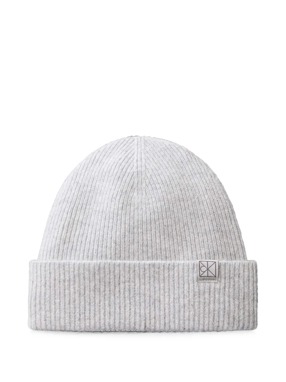 Calvin Klein ribbed-knit logo-patch beanie hat - Grigio