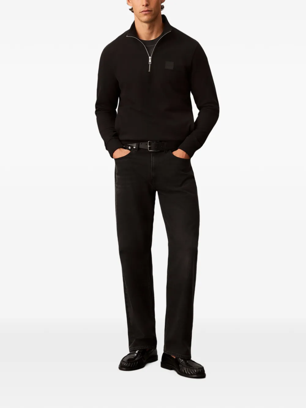 Calvin Klein Trui met logo-patch en kwartrits Zwart