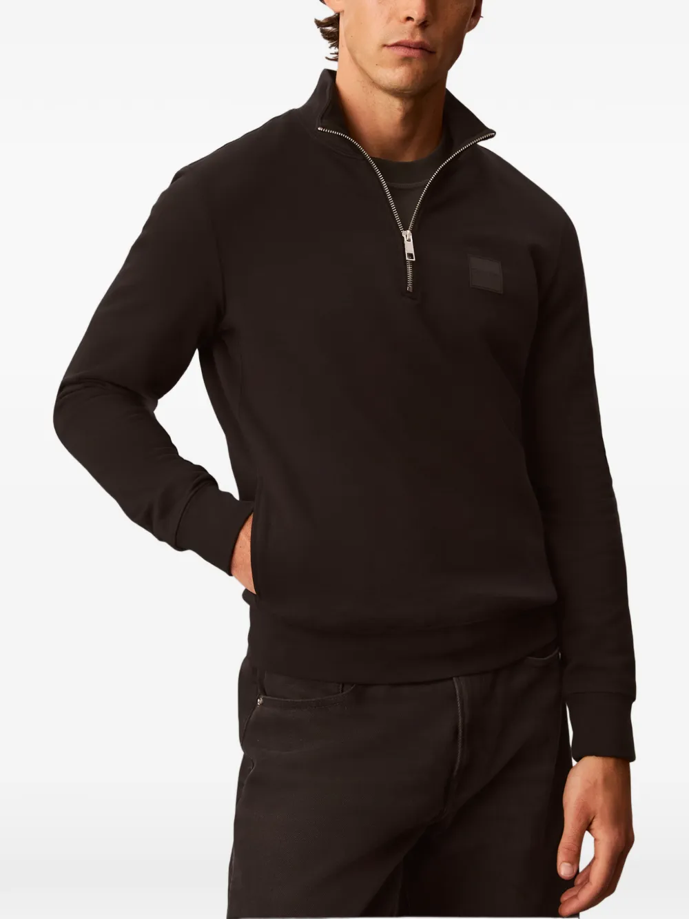 Calvin Klein Trui met logo-patch en kwartrits Zwart