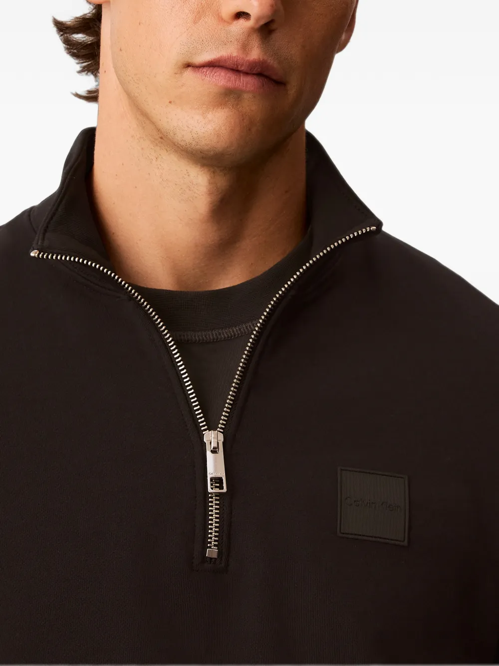 Calvin Klein Trui met logo-patch en kwartrits Zwart