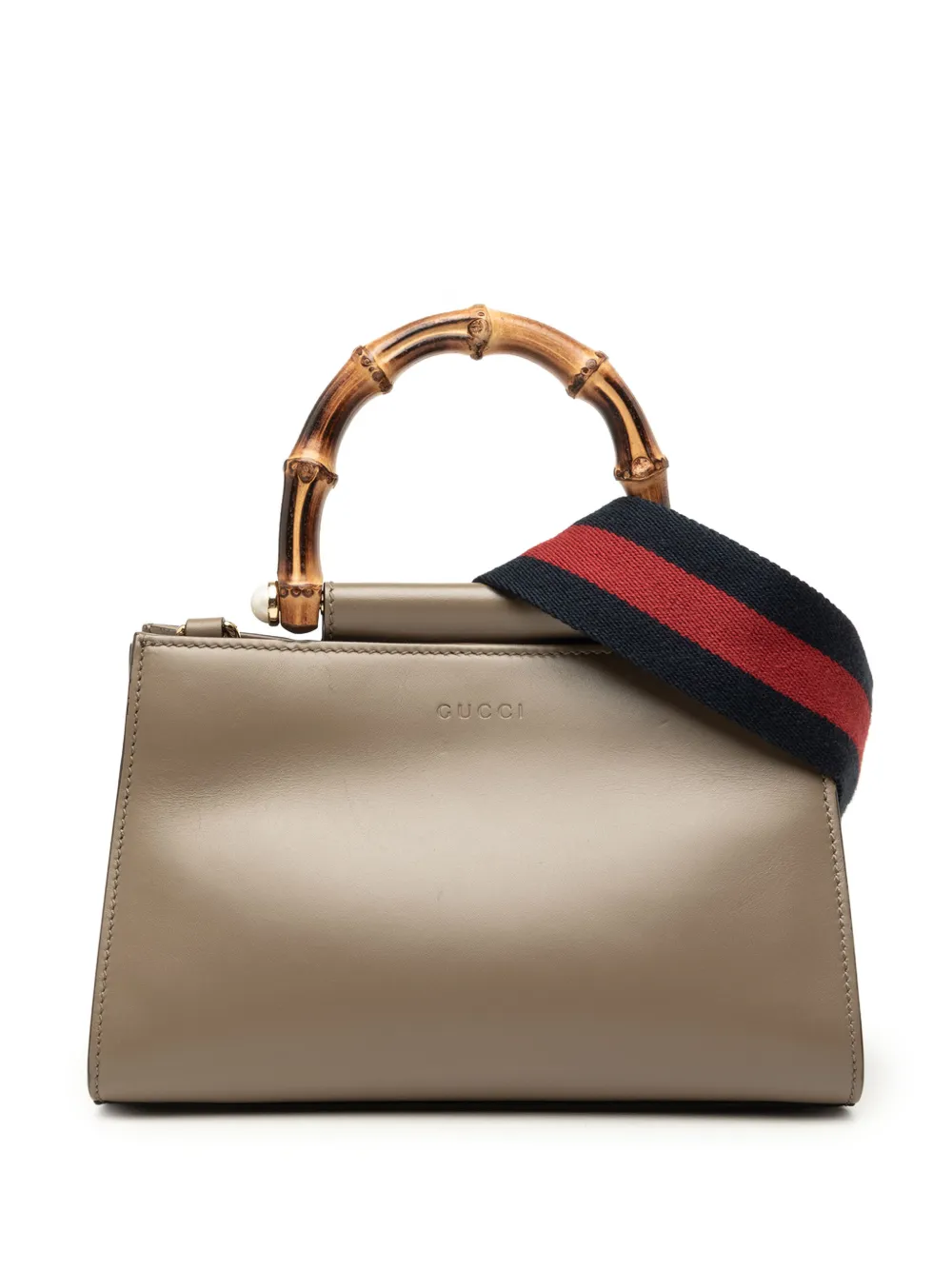 Gucci Pre-Owned 2000-2015 Mini Calfskin Web Bamboo Nymphaea satchel - Marrone