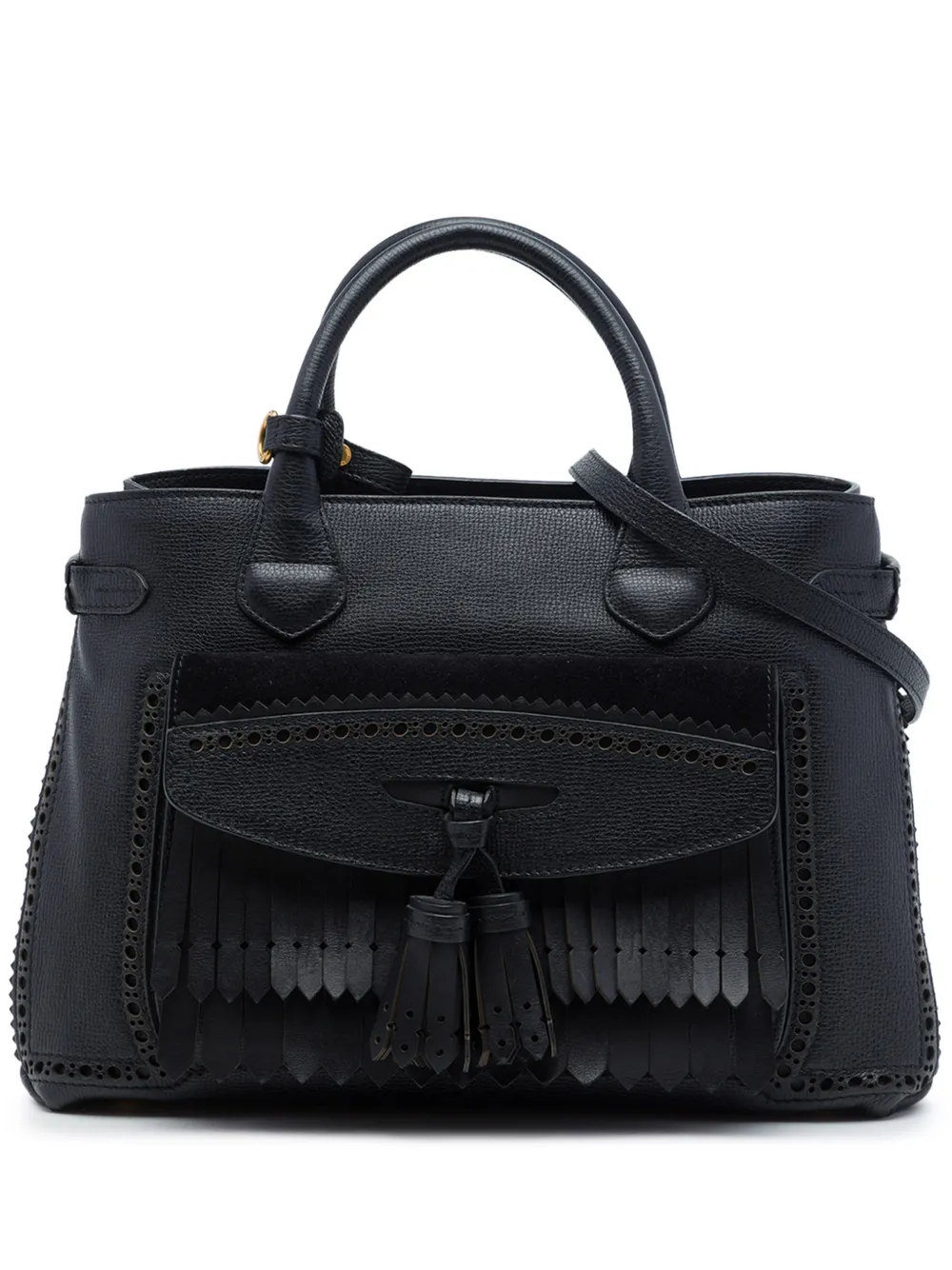 Burberry Pre-Owned 2000-2017 Medium Grained Calfskin Brogue and Fringe Banner satchel - Nero