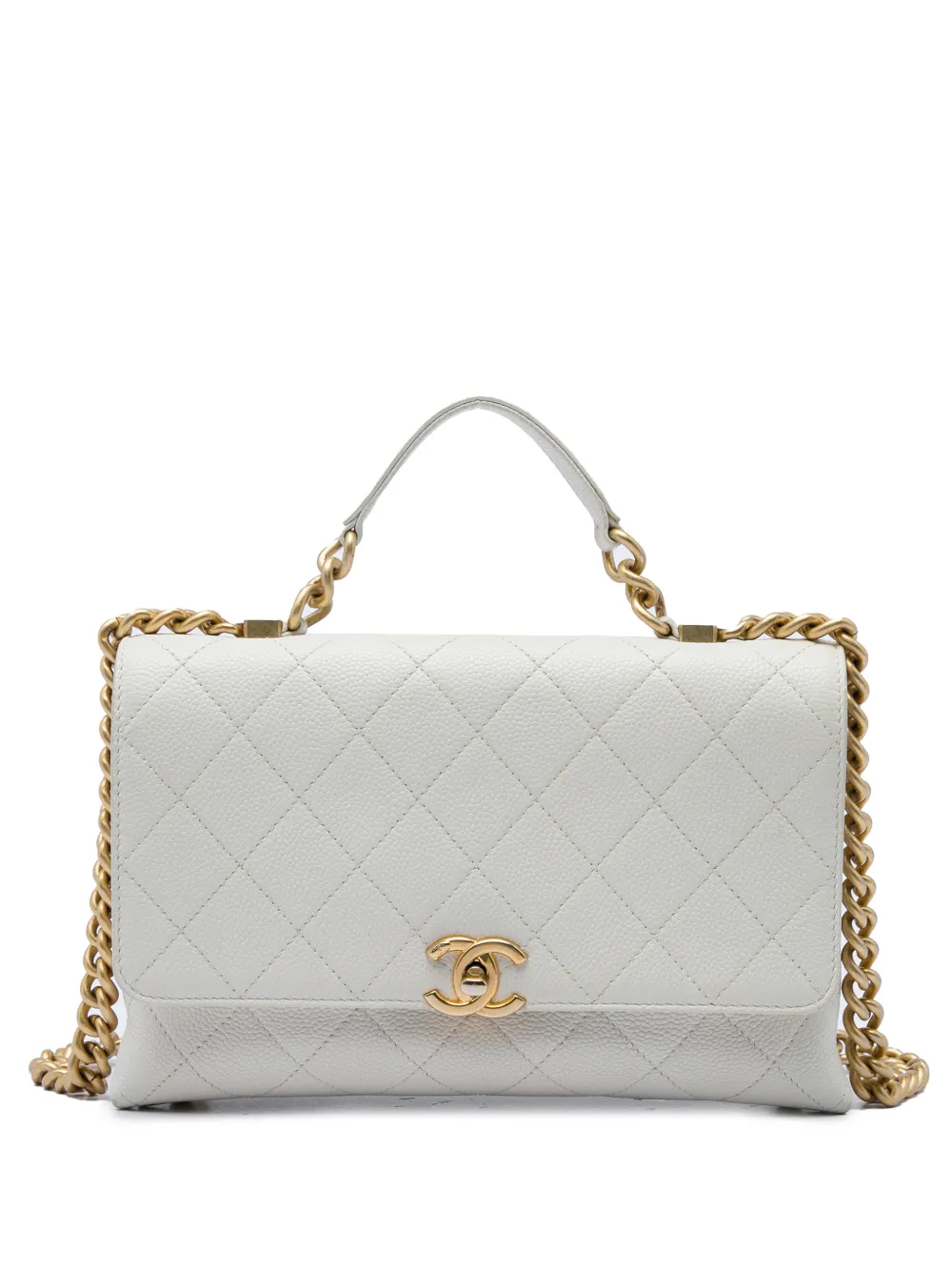 CHANEL Pre-Owned 2019 mittelgroße Chic Affinity Satchel-Tasche aus Kaviarleder mit Ziernaht - Weiß