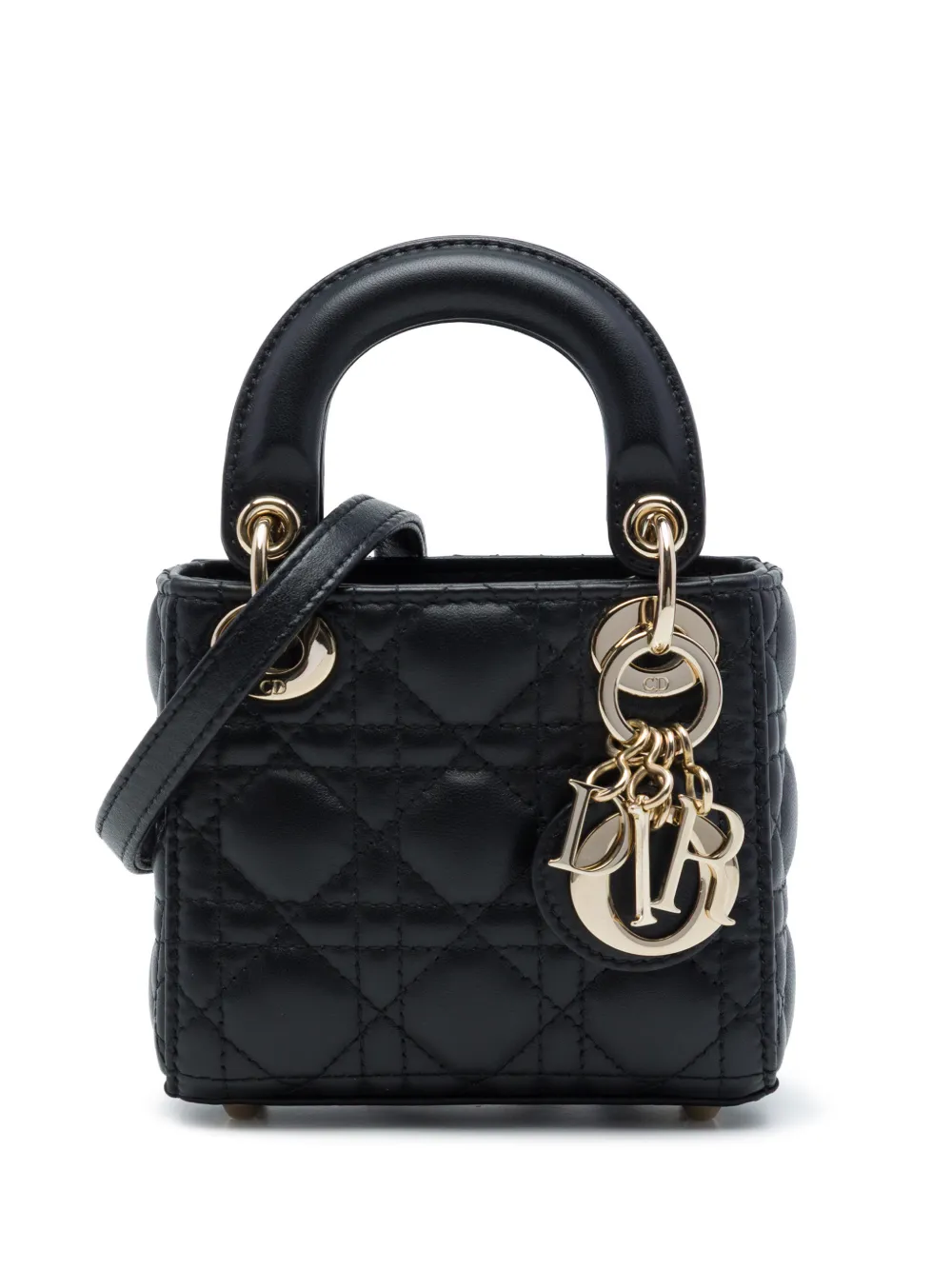 Christian Dior Pre-Owned 2021 micro Cannage Lady Dior Satchel-Tasche aus Lammleder - Schwarz