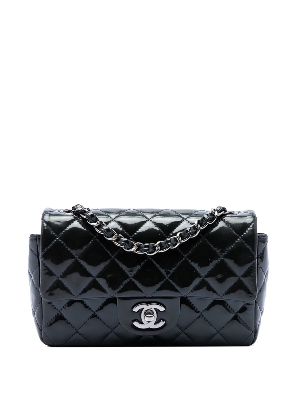 CHANEL Pre-Owned 2014-2015 Mini Rectangular Classic Patent Single Flap crossbody bag - Blu