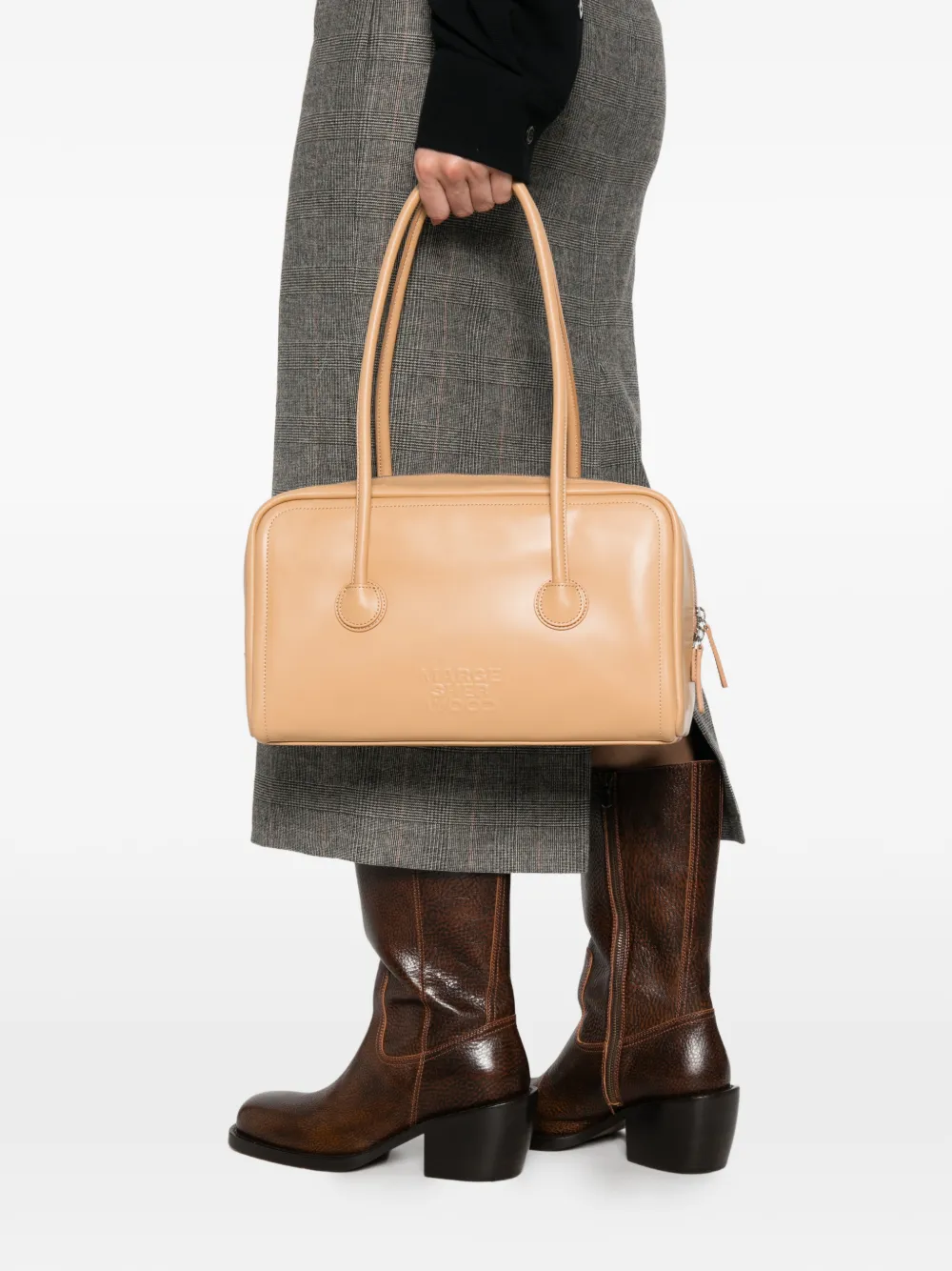 Marge Sherwood Leren shopper met logo-reliëf Beige