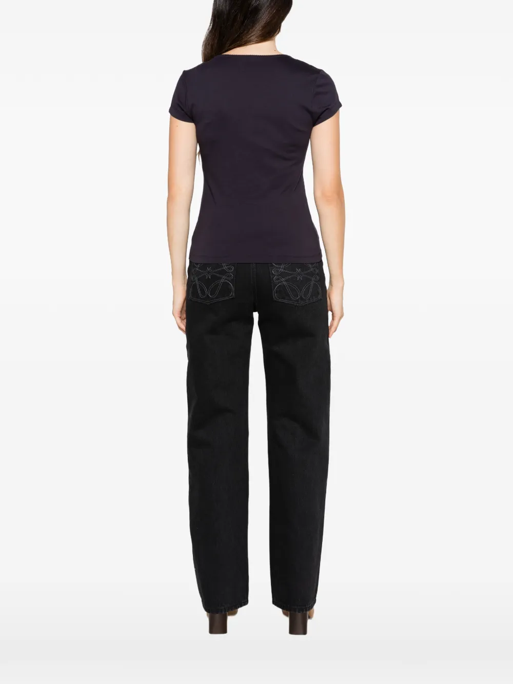 LOEWE T-shirt met strikdetail en Anagram-borduurwerk Blauw