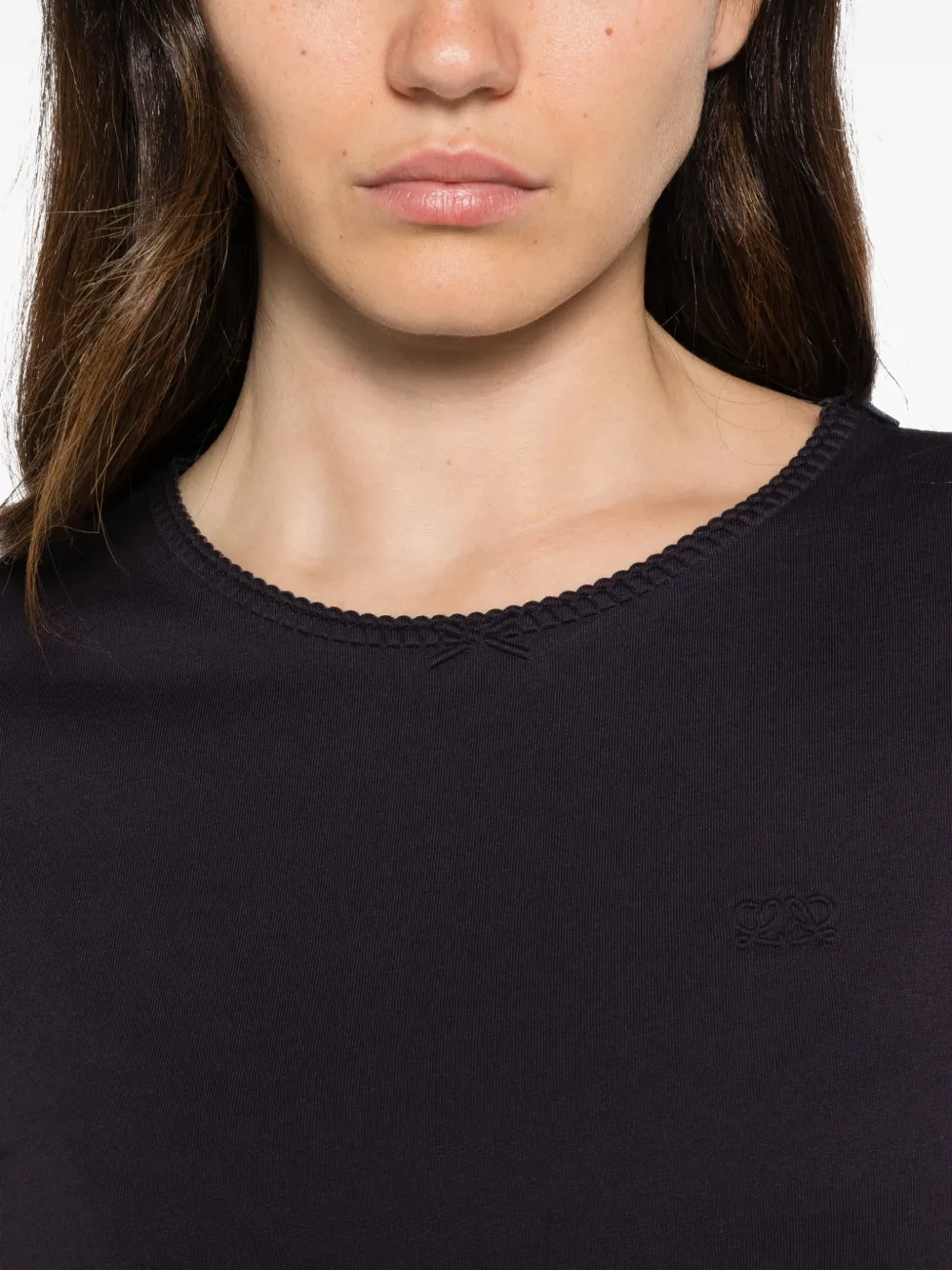 LOEWE T-shirt met strikdetail en Anagram-borduurwerk Blauw