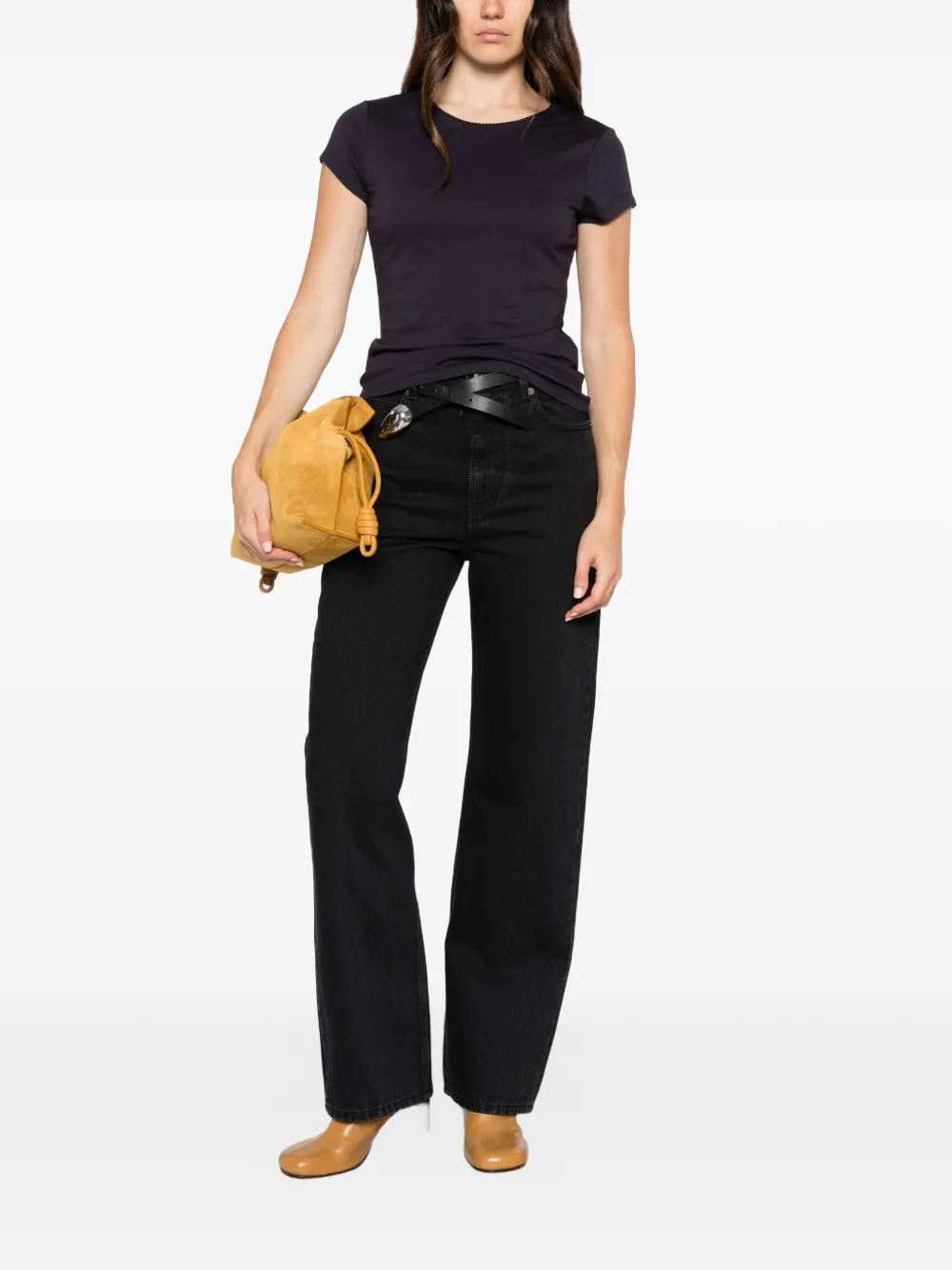 LOEWE T-shirt met strikdetail en Anagram-borduurwerk Blauw