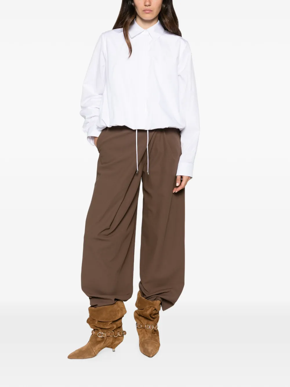 LOEWE Blouse met geborduurd logo en trekkoord bij de zoom Wit