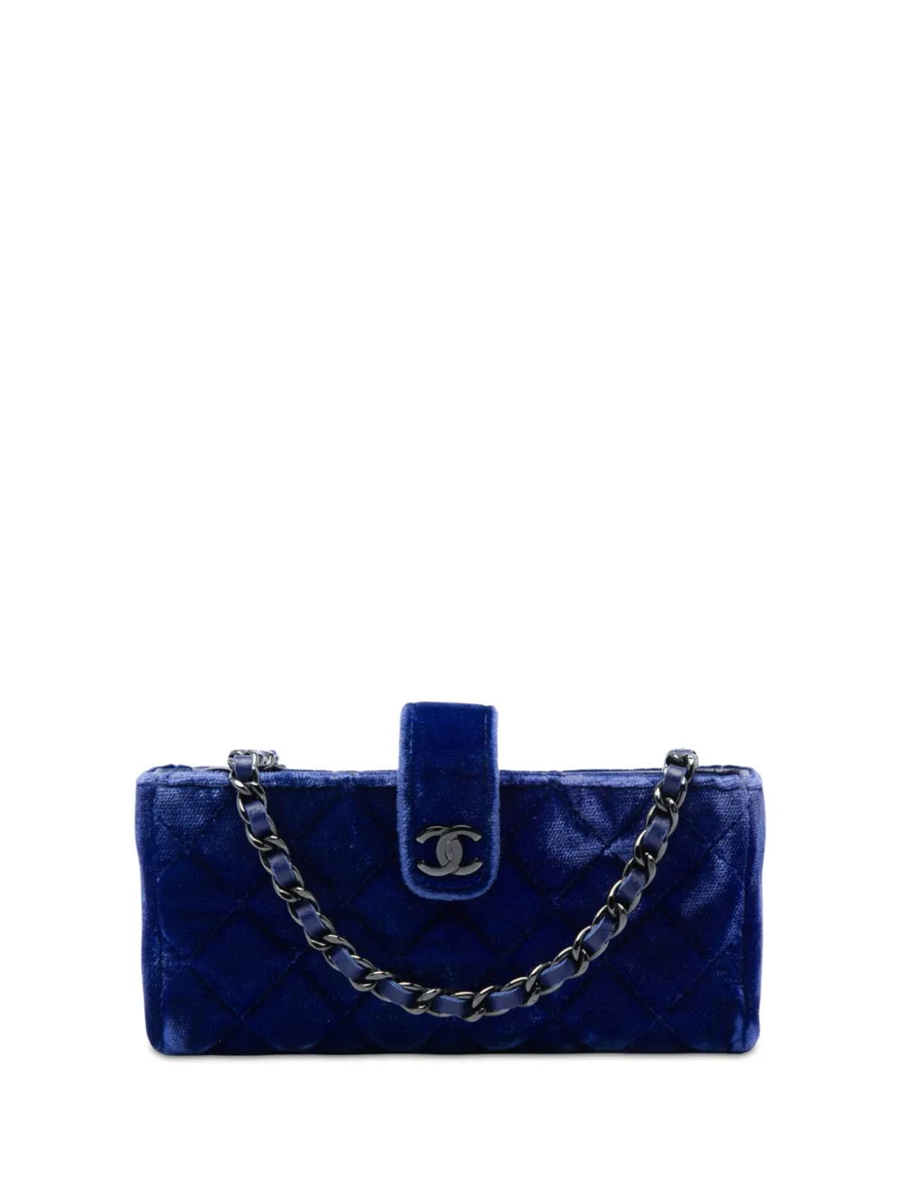 CHANEL Pre-Owned 2014-2015 Mini CC Quilted Velvet Phone Holder with Chain crossbody bag - Blu
