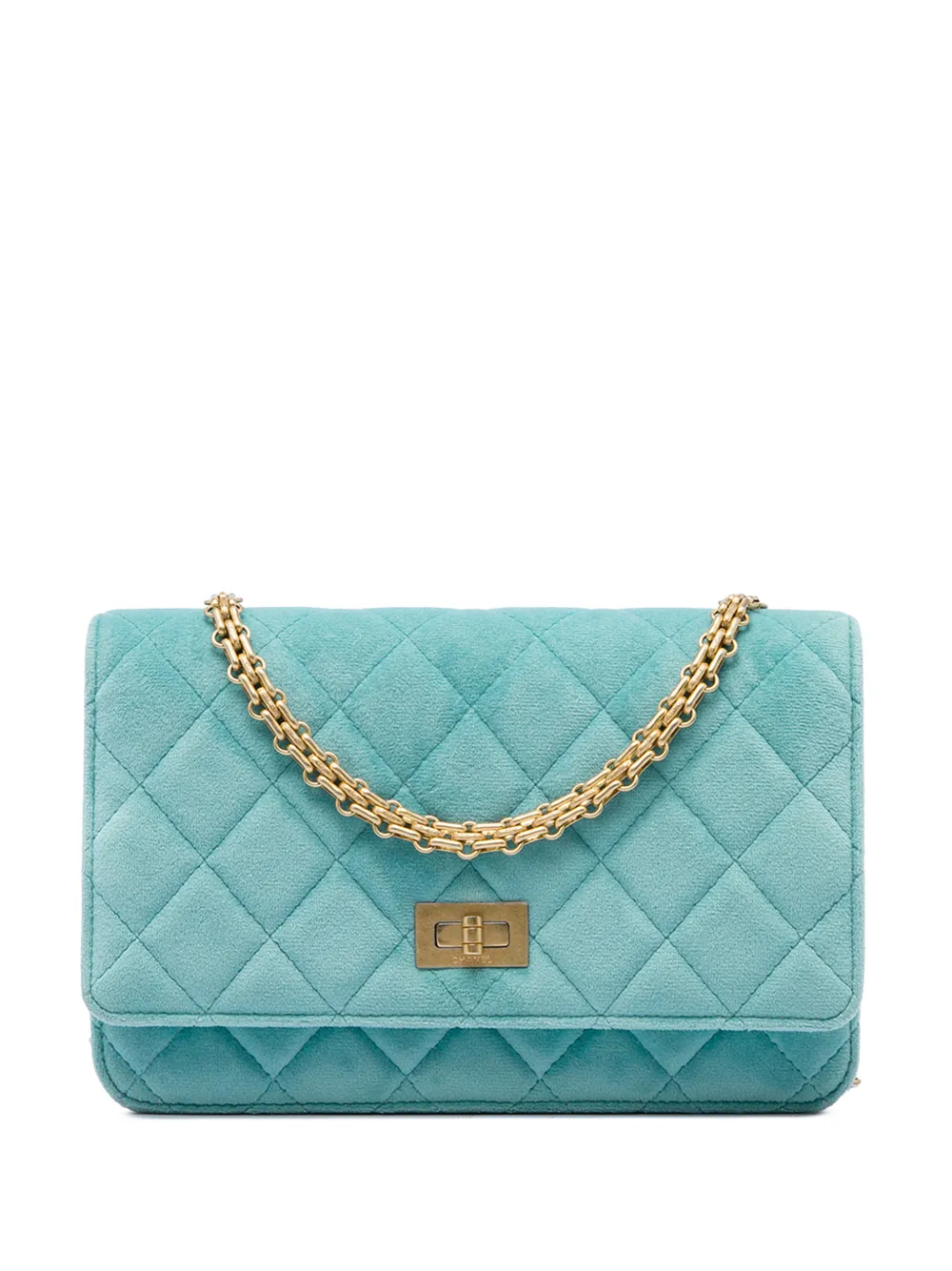 CHANEL Pre-Owned 2019 Quilted Velvet Reissue 2.55 Wallet on Chain crossbody bag - Blu
