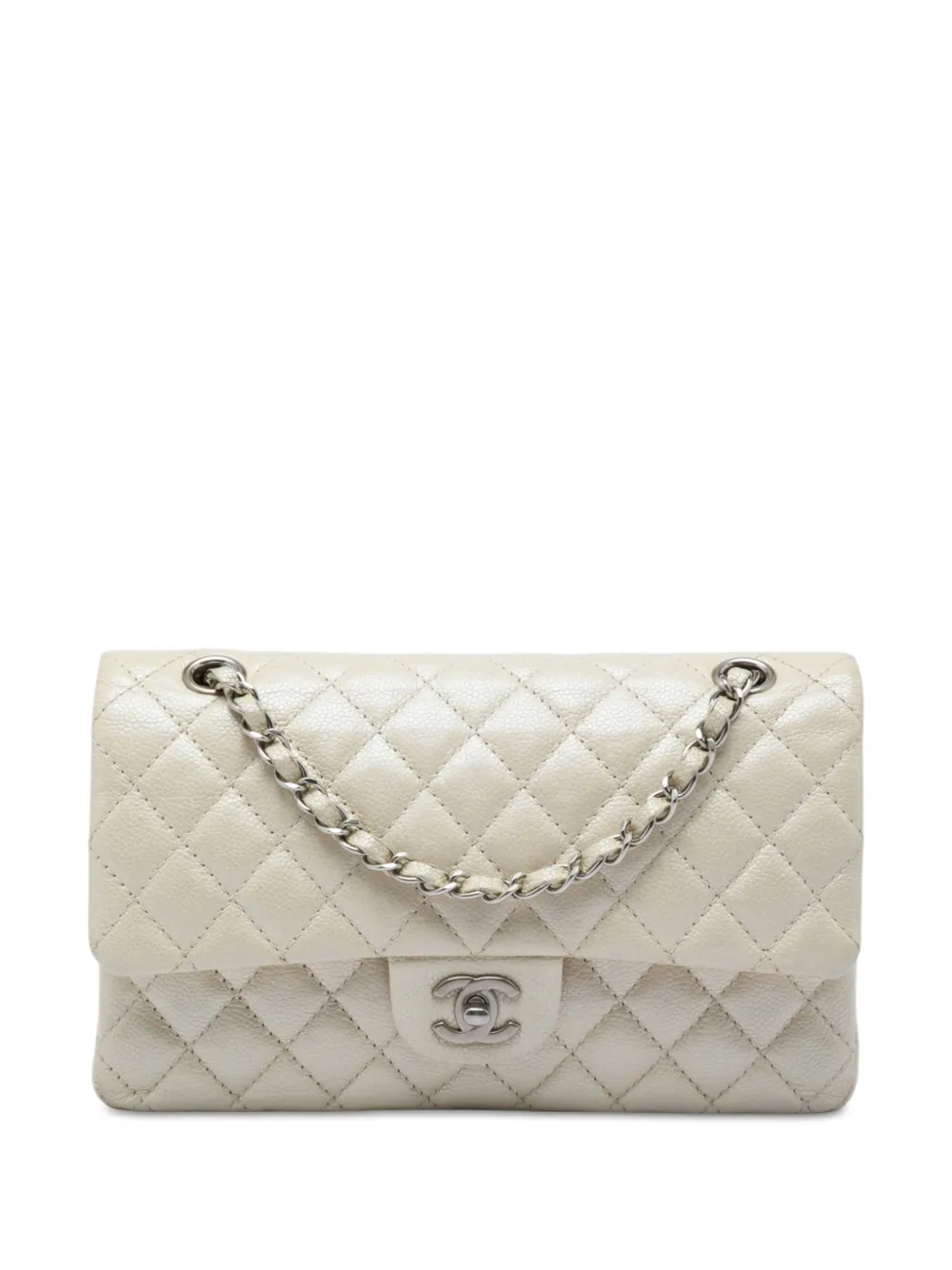 CHANEL Pre-Owned 2014-2015 Medium Classic Iridescent Caviar Double Flap shoulder bag - Bianco