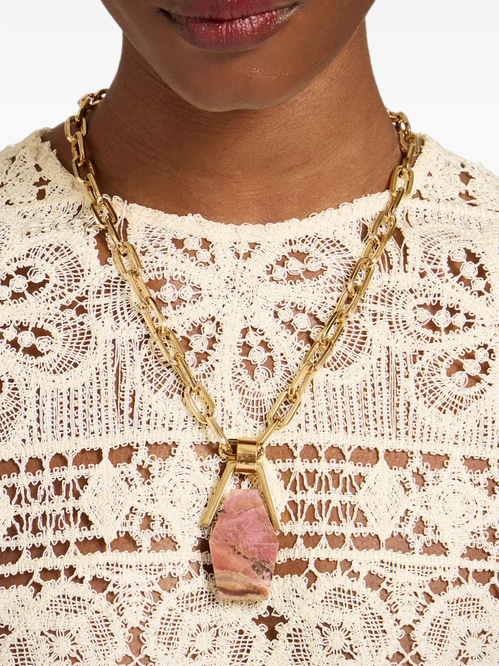 La DoubleJ Portal Rhodonite Necklace in Gold, view 5
