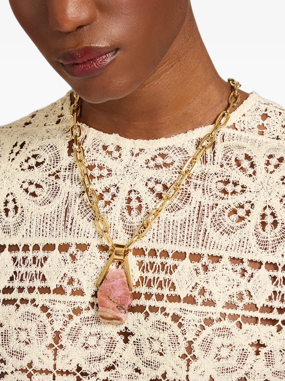 La DoubleJ Portal Rhodonite Necklace in Gold, view 2