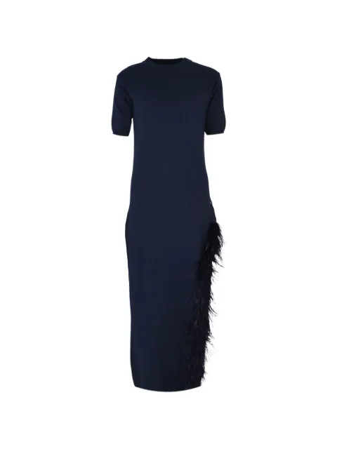 Izaak Azanei feather-trim side-slit midi dress