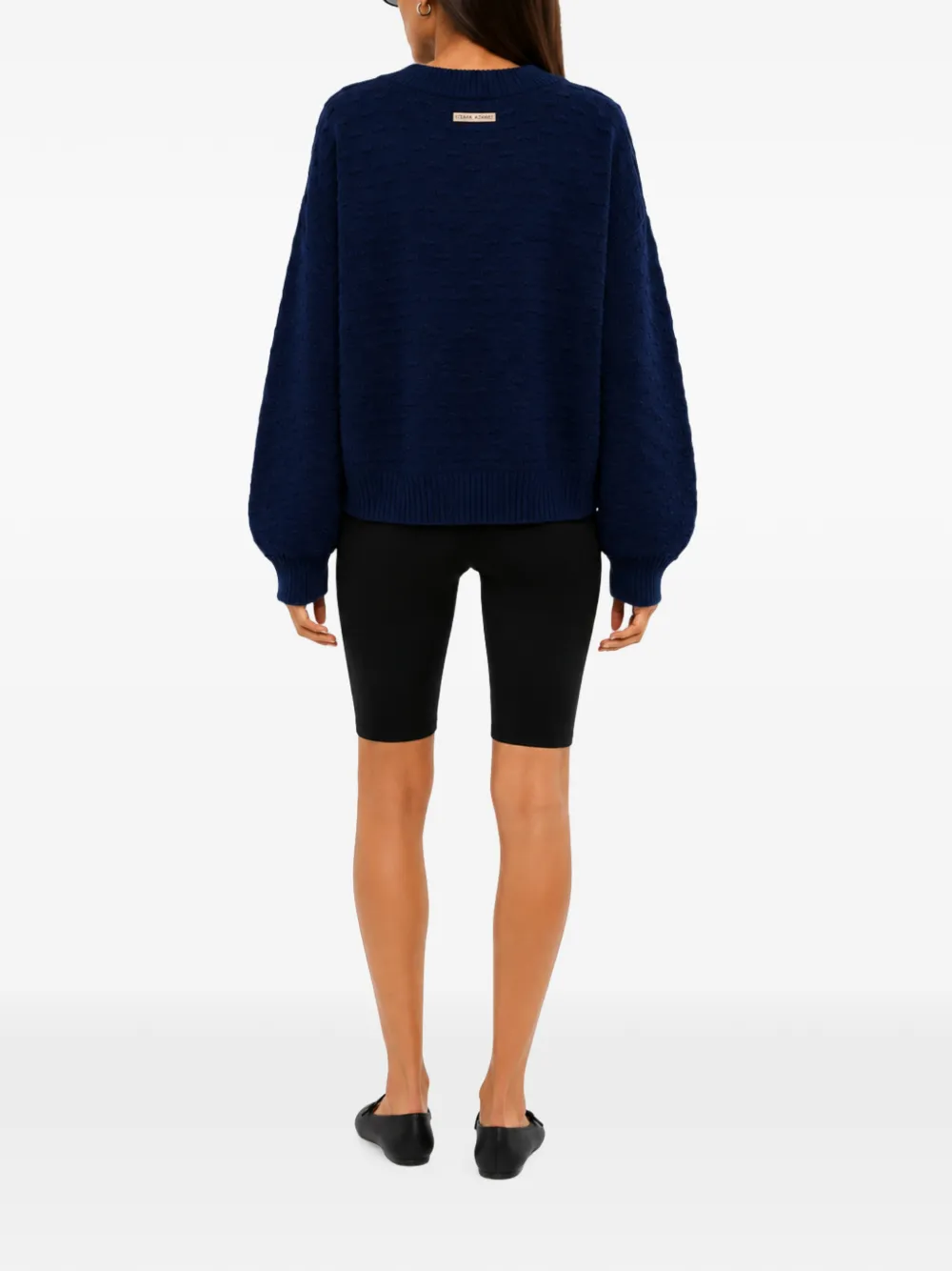 Izaak Azanei Popcorn gebreid vest met strikdetail Blauw