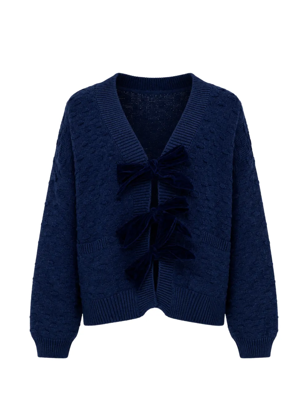 Izaak Azanei Bow-Detail popcorn-knit cardigan