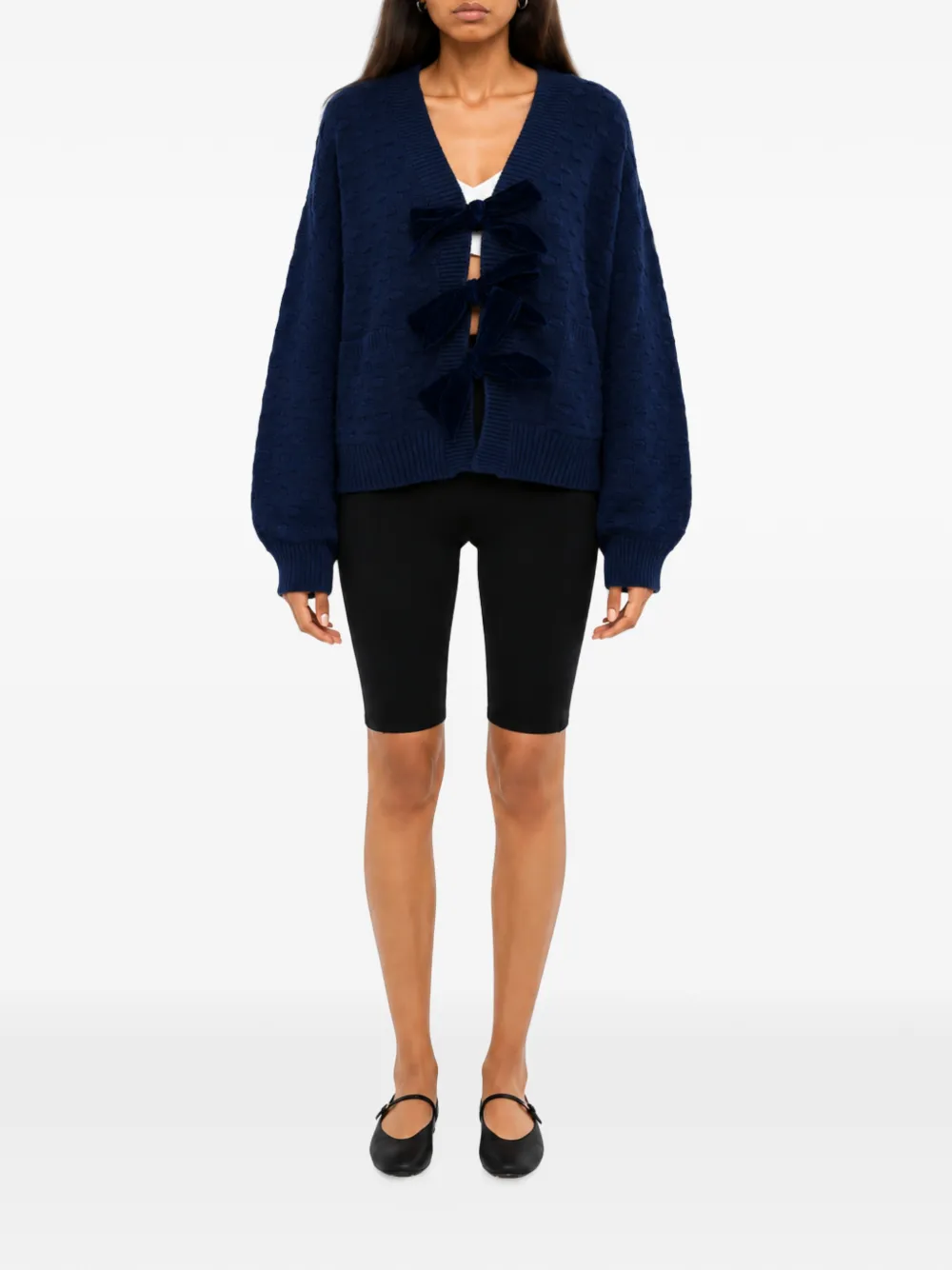 Izaak Azanei Popcorn gebreid vest met strikdetail Blauw