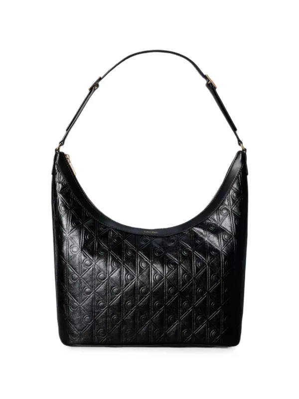 Calvin Klein Monogram-embossed Hobo Shoulder Bag in Black