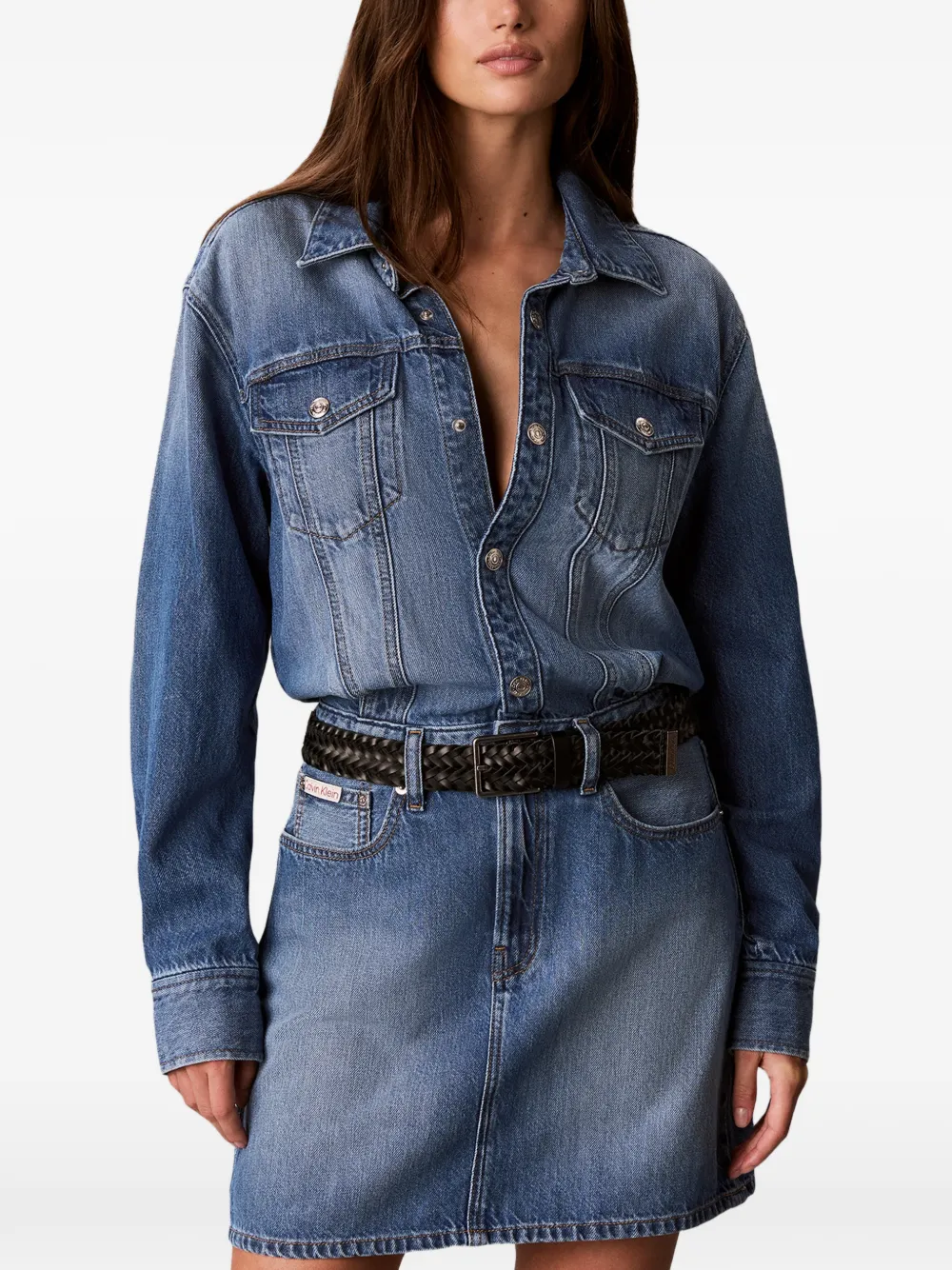 Calvin Klein Button-up spijkerjurk Blauw