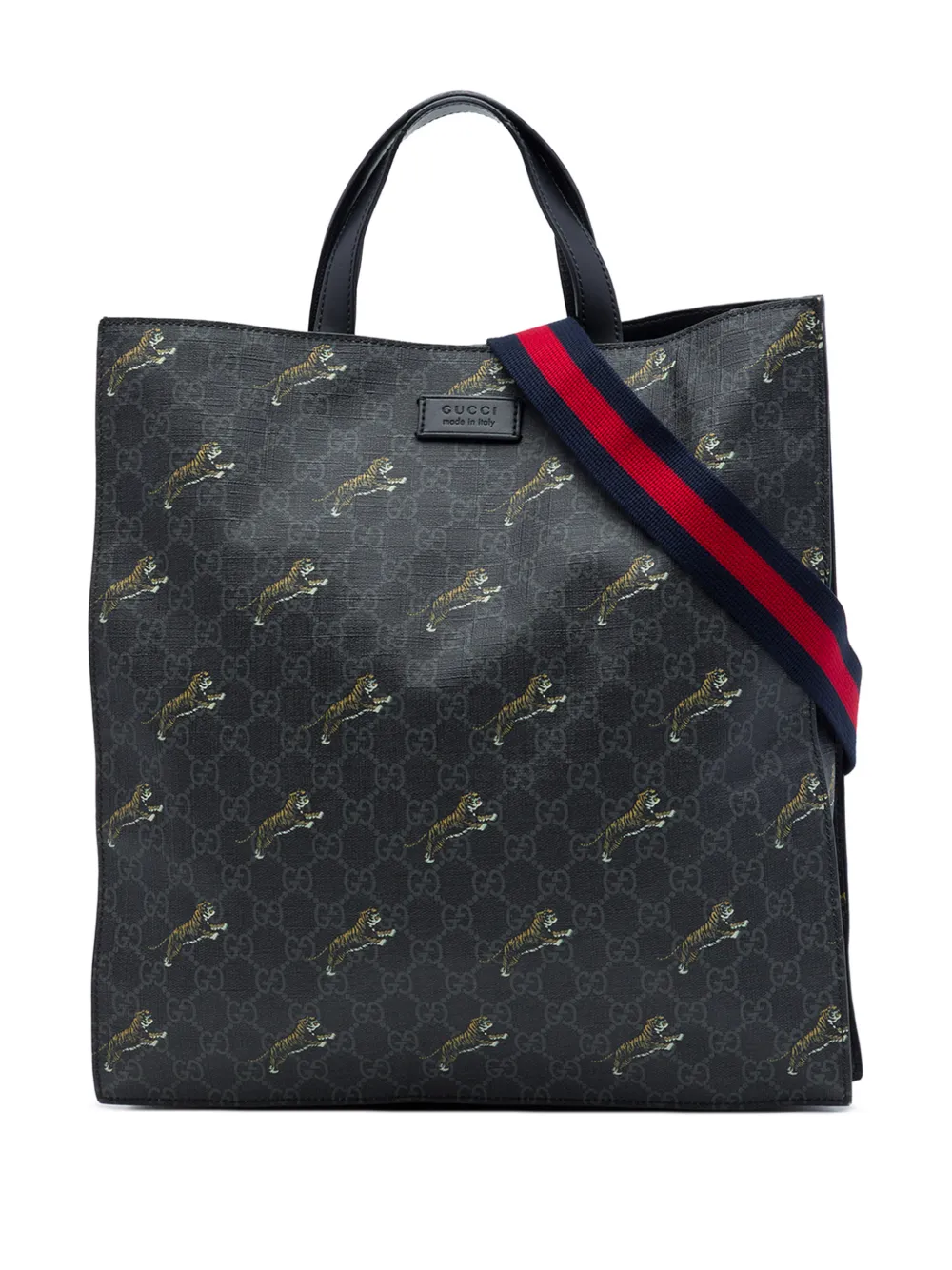 Gucci Pre-Owned 2016-2026 GG Supreme Web Tiger Convertible Soft Tote satchel - Nero