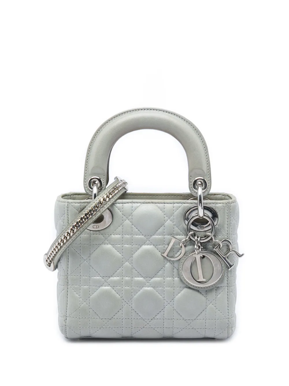 Christian Dior Pre-Owned 2016 Mini Iridescent Lambskin Cannage Lady Dior satchel - Argento