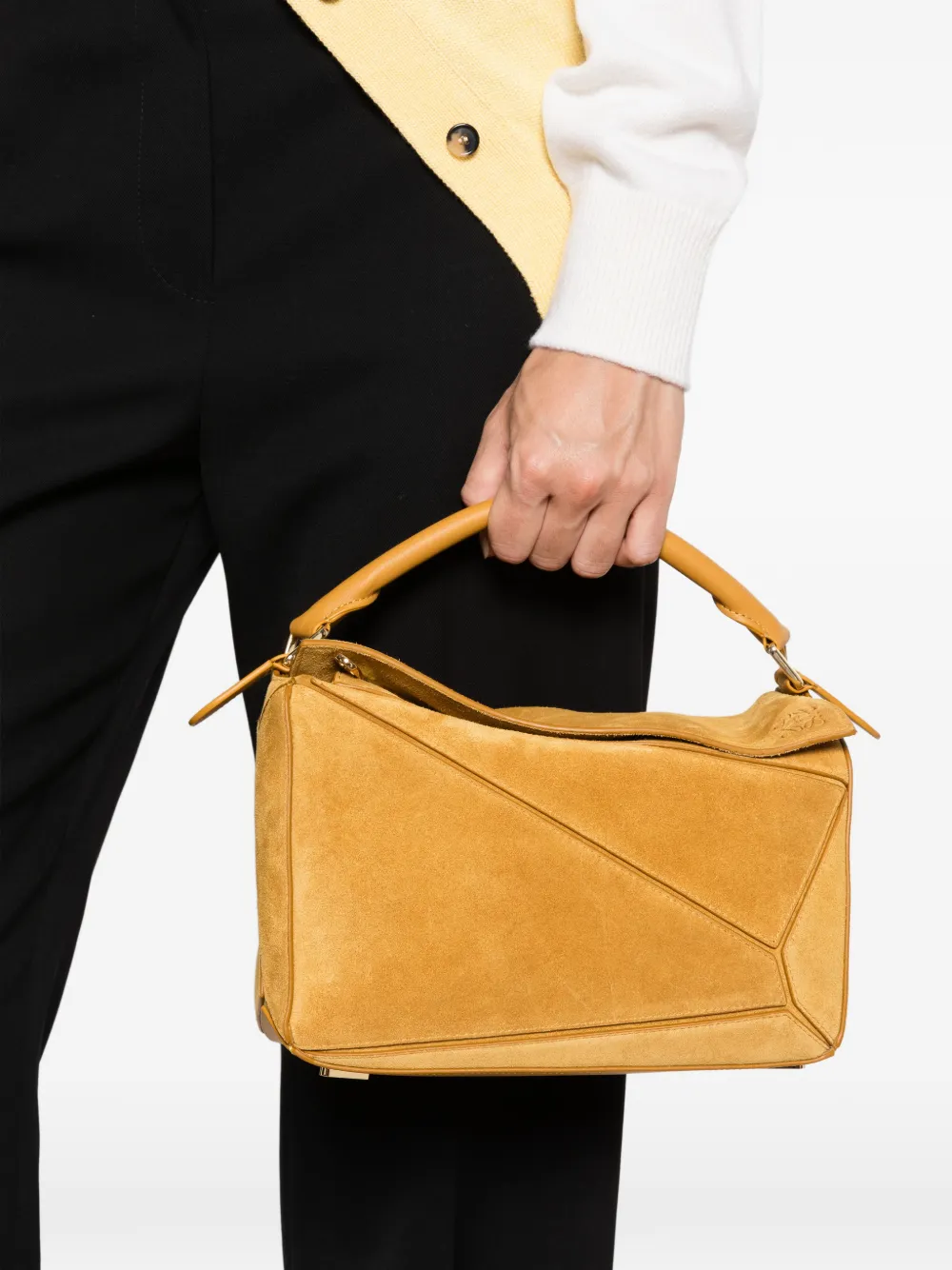 LOEWE Puzzle S suède shopper Geel