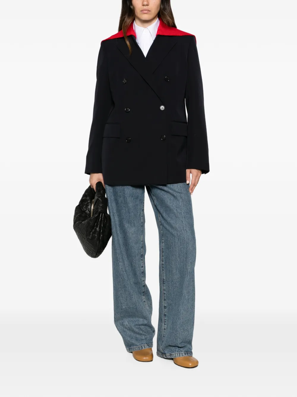LOEWE Blazer met dubbele rij knopen en gebreide kraag Zwart