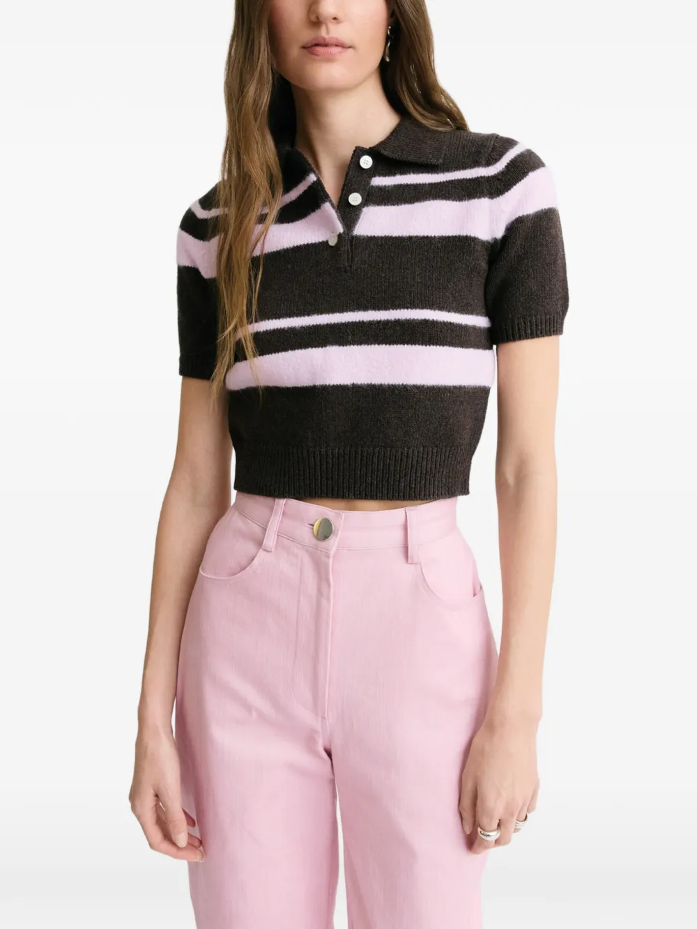 Matthew Bruch striped cropped polo-collar sweater