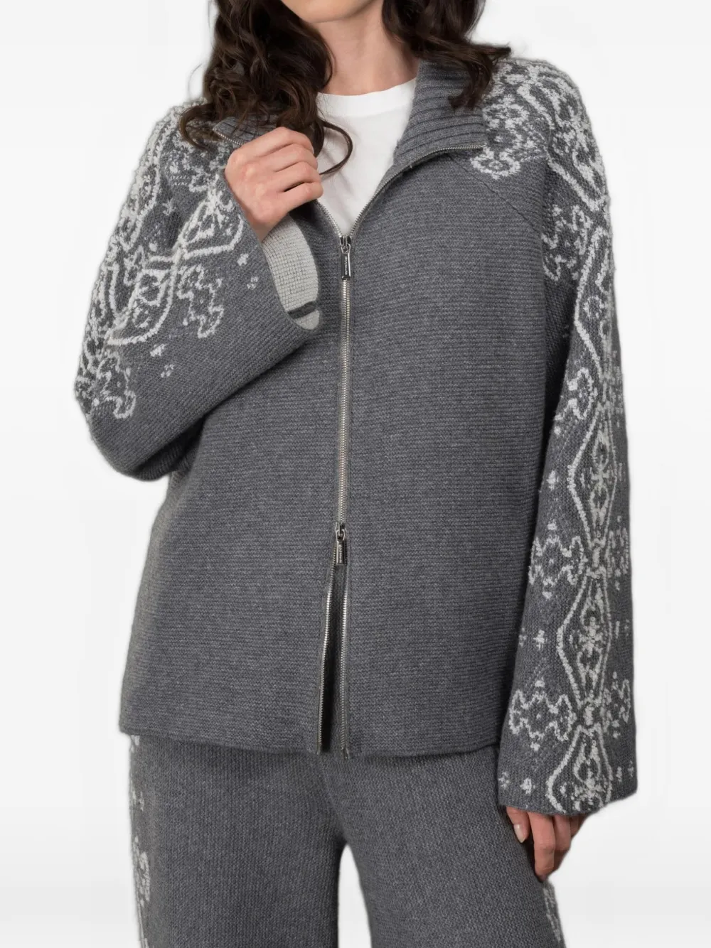 Moorer Trisha-Xsj intarsia-knit zip-up cardigan - Grigio