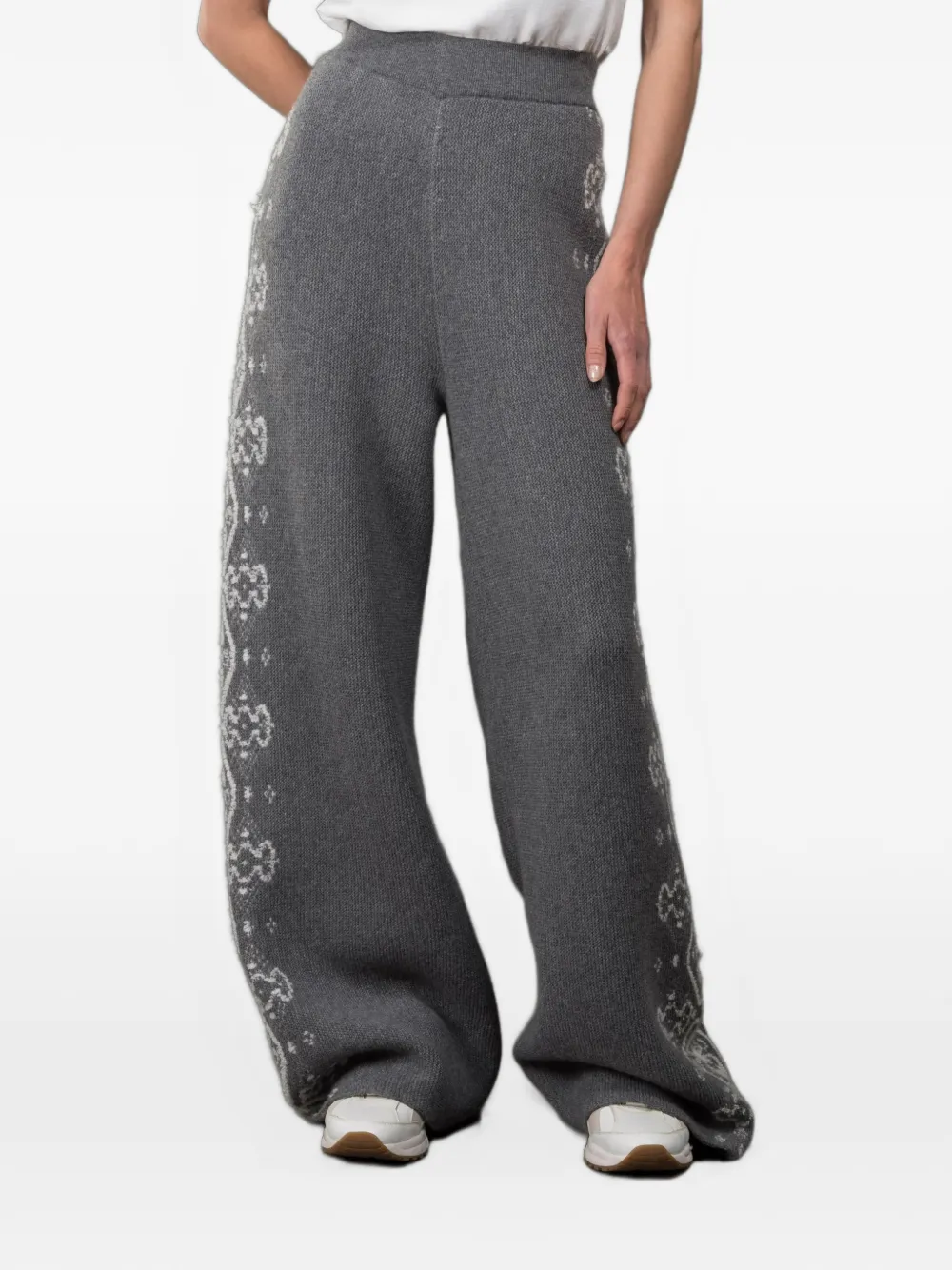 Moorer Divya-Xsj geometric-pattern knit trousers Grijs
