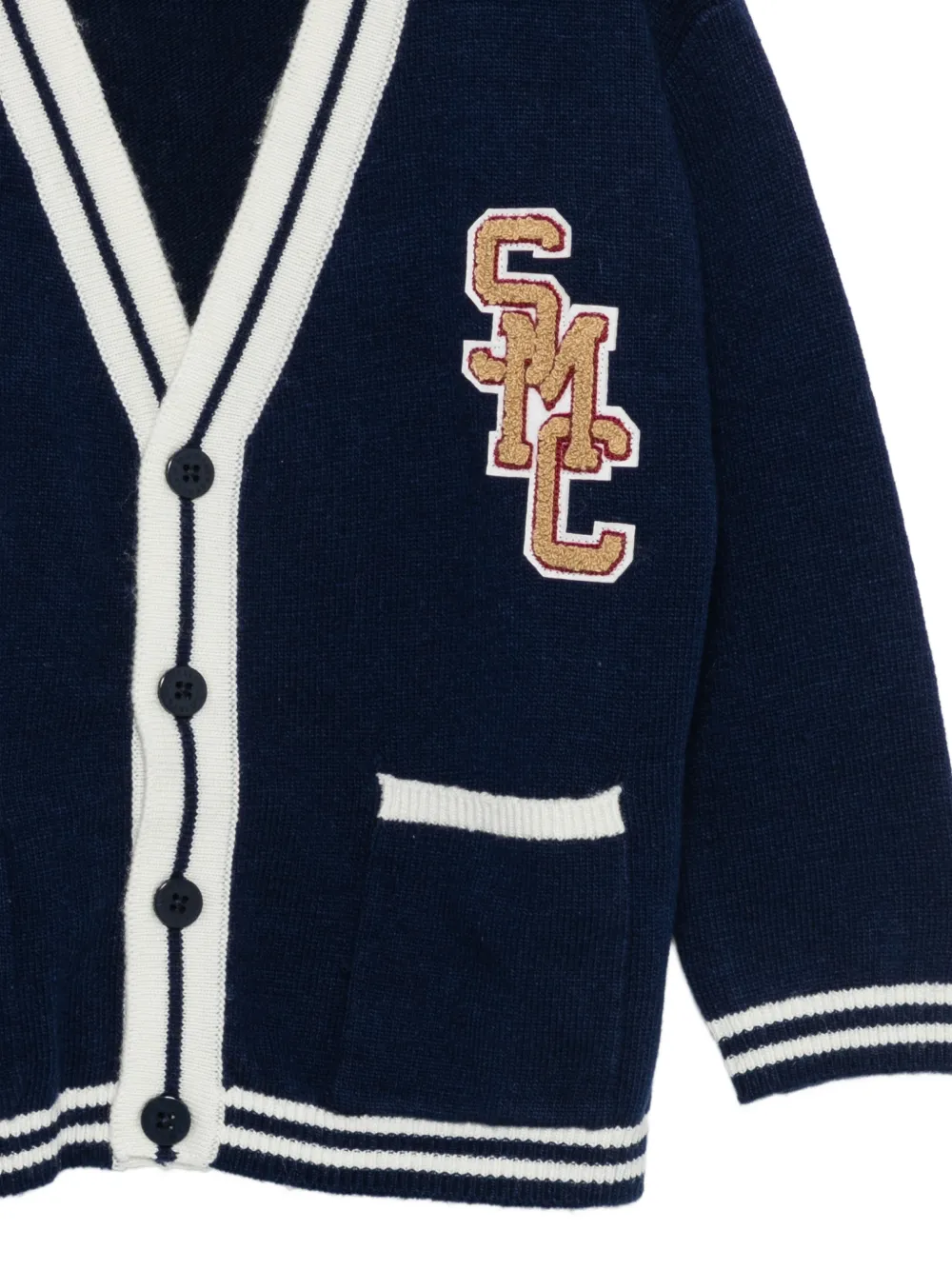 Stella McCartney Kids Maglieria logo-patch striped cardigan Blauw