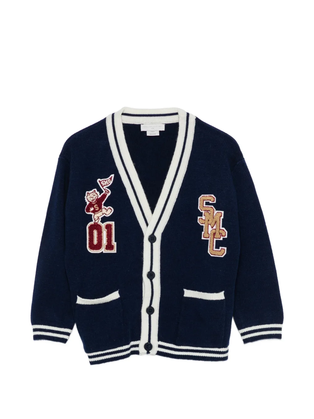Stella McCartney Kids Maglieria logo-patch striped cardigan - Blu