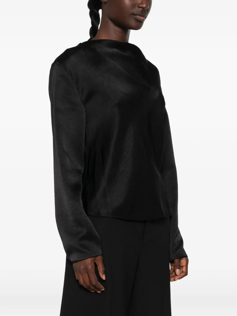 Vince Satijnen blouse met gedrapeerde hals Zwart