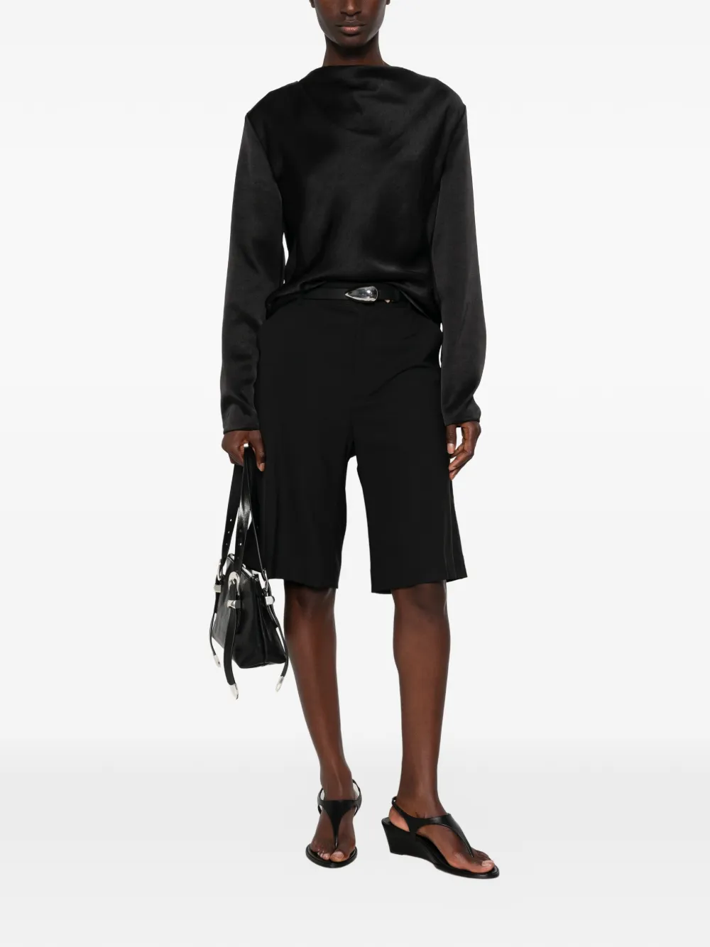 Vince Satijnen blouse met gedrapeerde hals Zwart