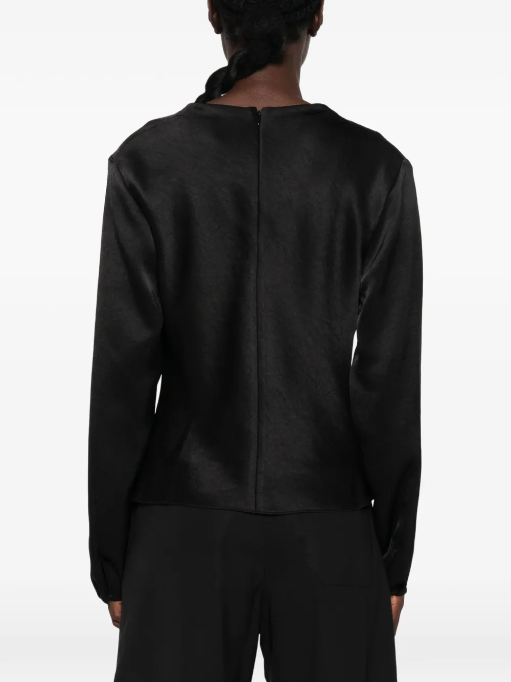 Vince Satijnen blouse met gedrapeerde hals Zwart