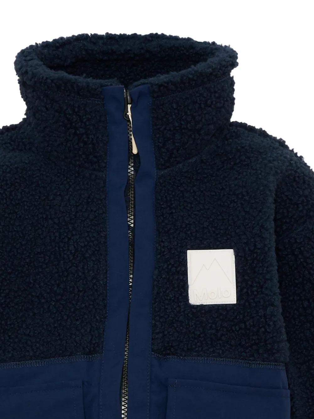 Molo Utha fleece jack met teddy-print en vlakken Blauw