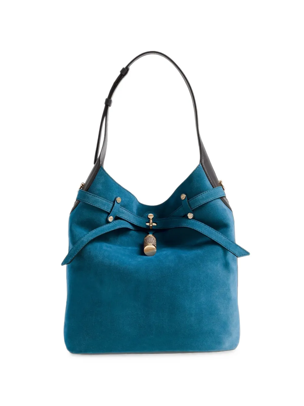 Borbonese medium Premiere buckle-detail suede bucket bag - Blu