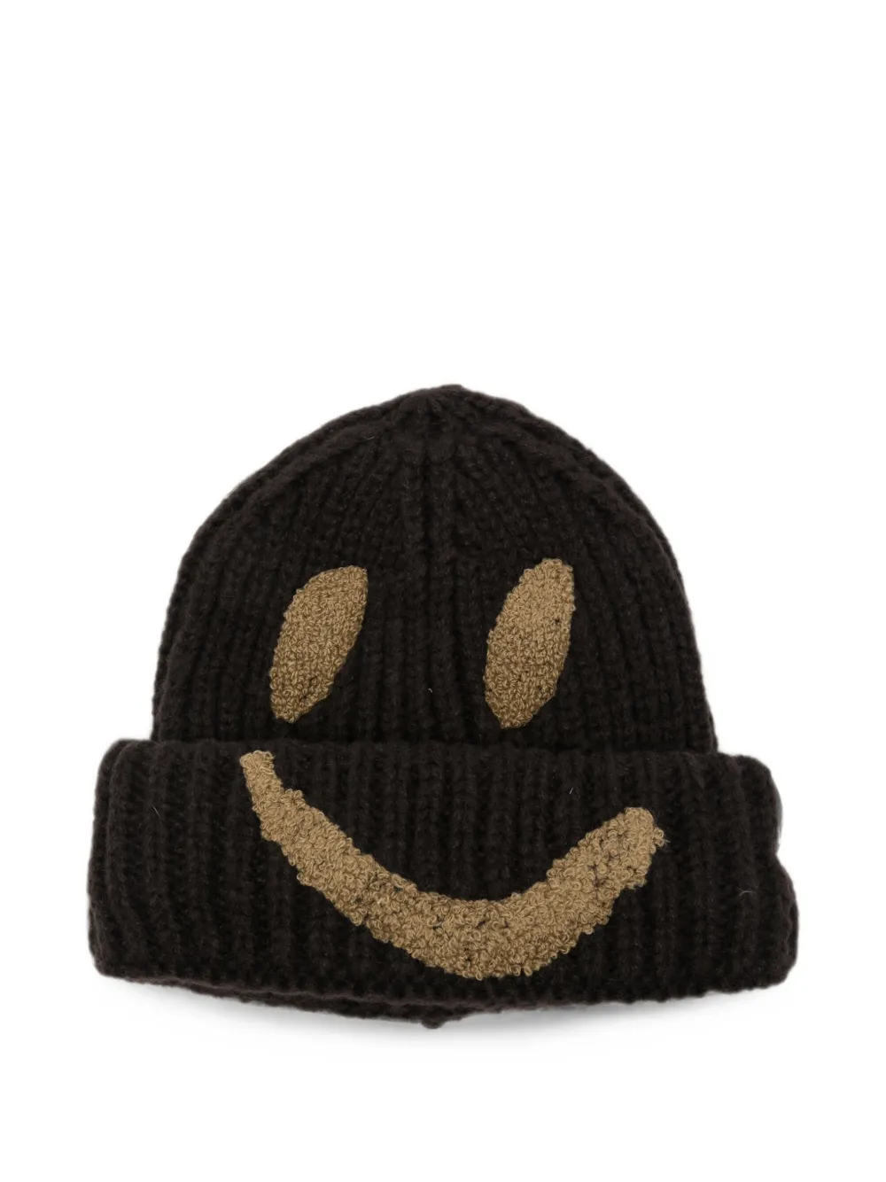 Molo Kids' Kim Smiley Face-patch Ribbed Beanie Hat In Black