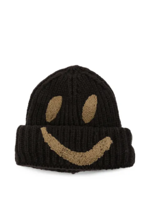 Molo Kim smiley face-patch ribbed beanie hat