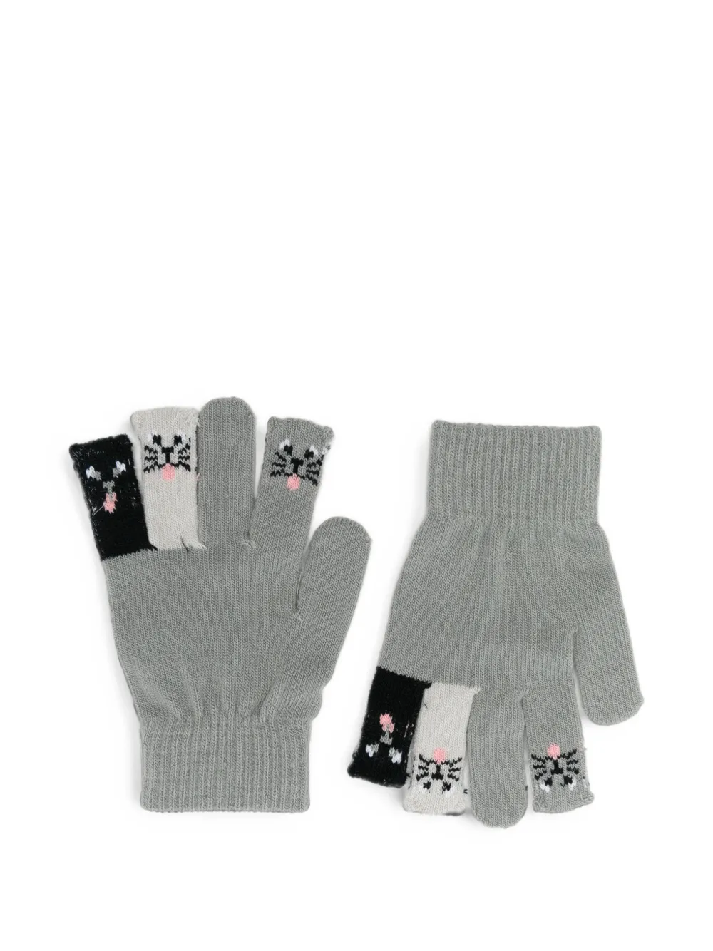 Molo Kids' Kaapo Cat-intarsia Knitted Gloves In Grey
