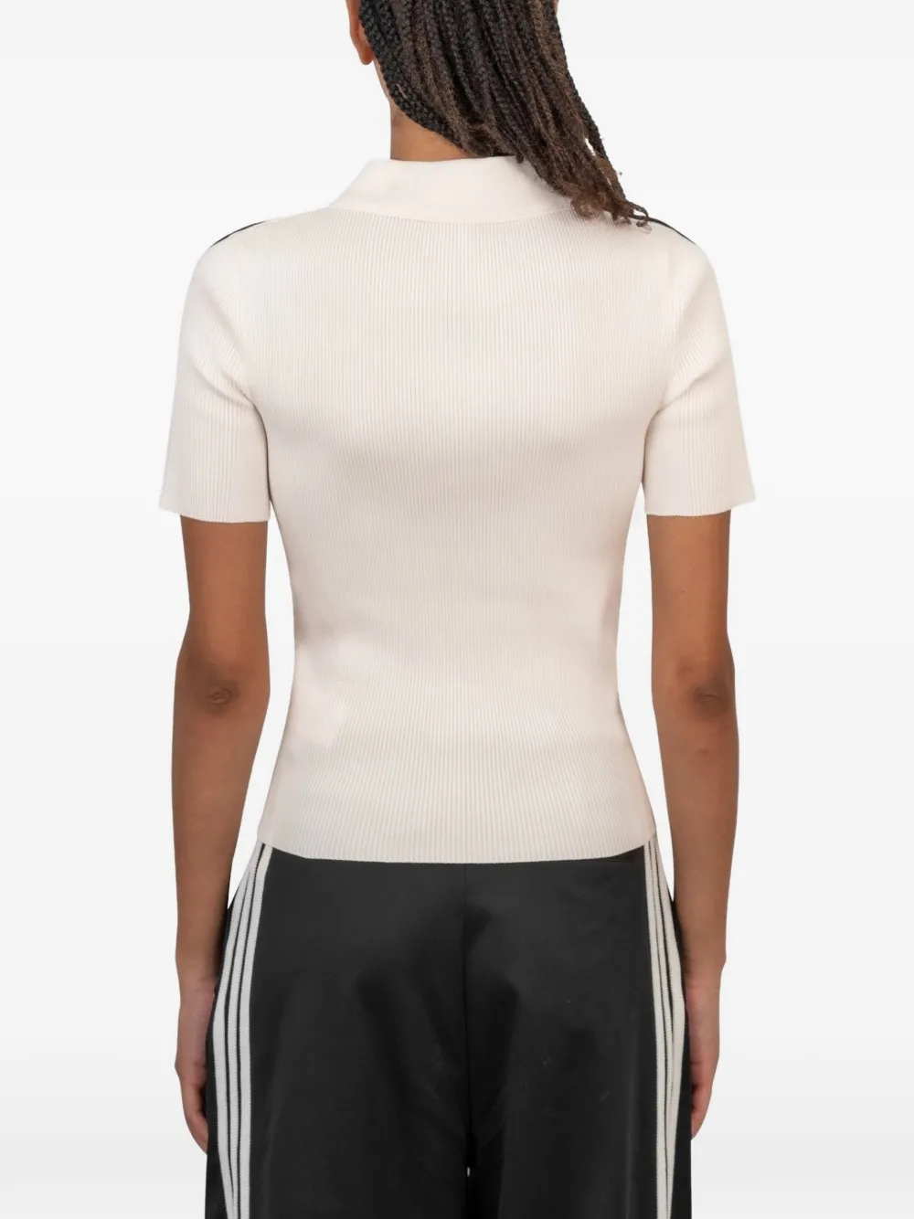 adidas Ribgebreid poloshirt met streepdetail Wit