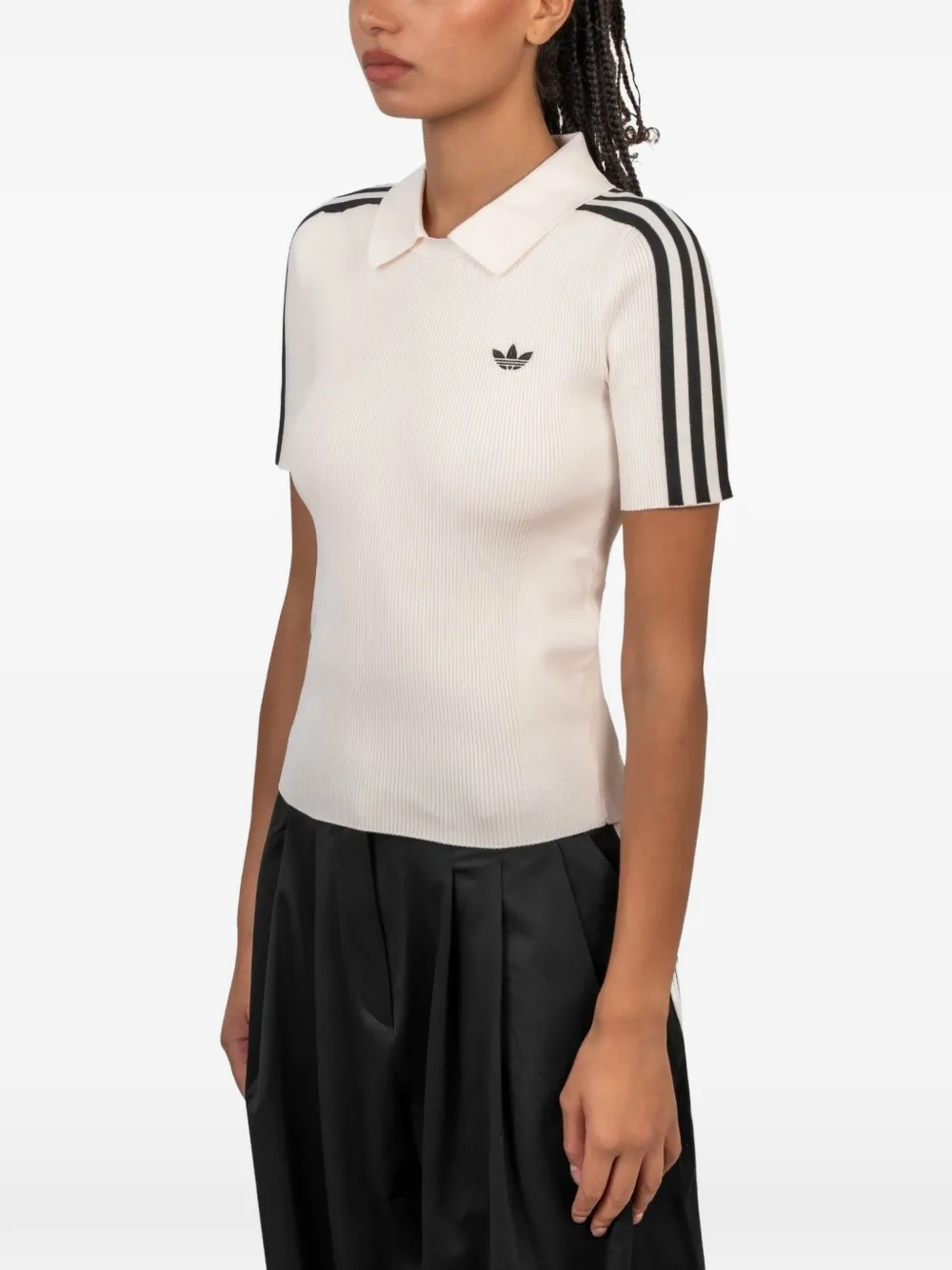 adidas Ribgebreid poloshirt met streepdetail Wit