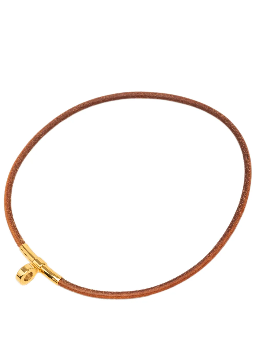 Pre-owned Hermes 1990-2000 Leather Kite Choker Necklace Costume Necklace In Brown