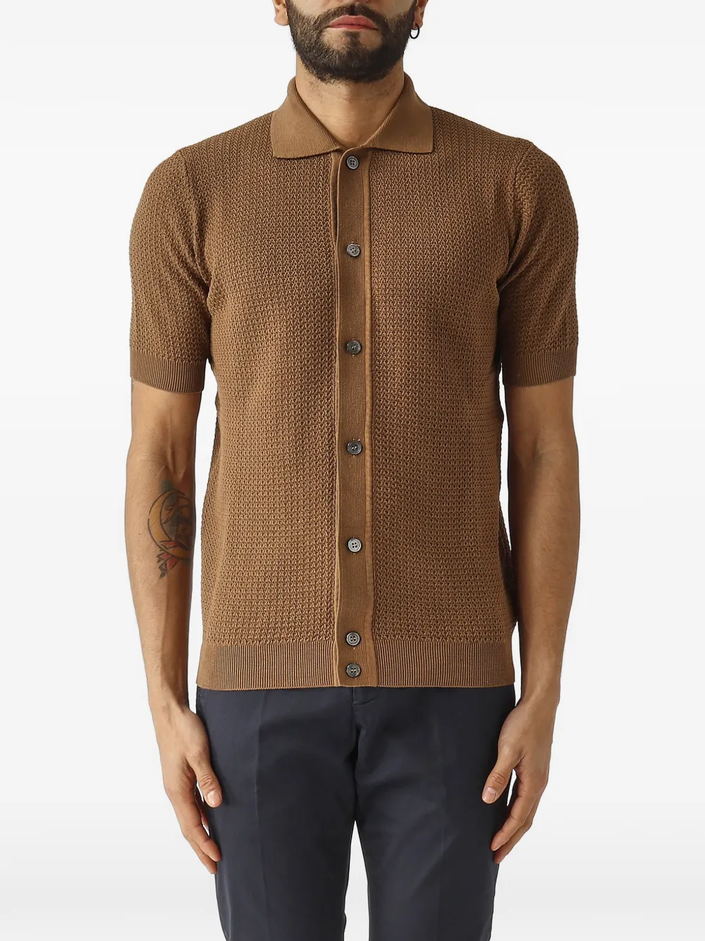 Filippo De Laurentiis T-Shirt mit Waffelstrick-Muster - Braun